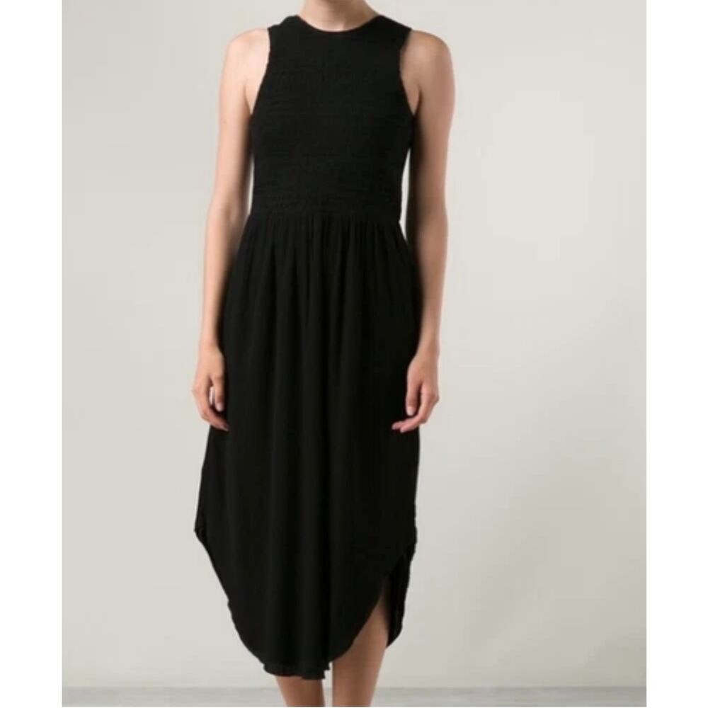 Ulla Johnson Cowrie Black Cotton Smocked Asymmetrical Midi Dress 2 Casual‎ Boho